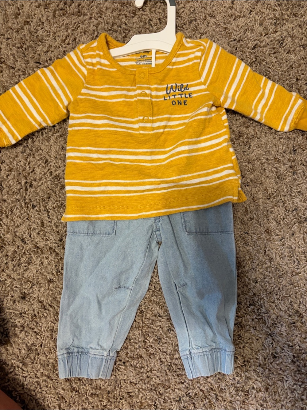 Carter's Yellow & White Striped 'Wild Little One' Top with Light Blue Pants